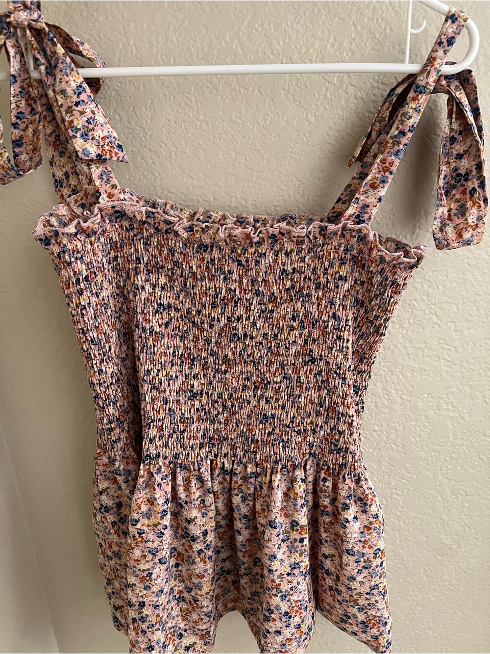 Smocked Floral Tie-Shoulder Top Pink Floral